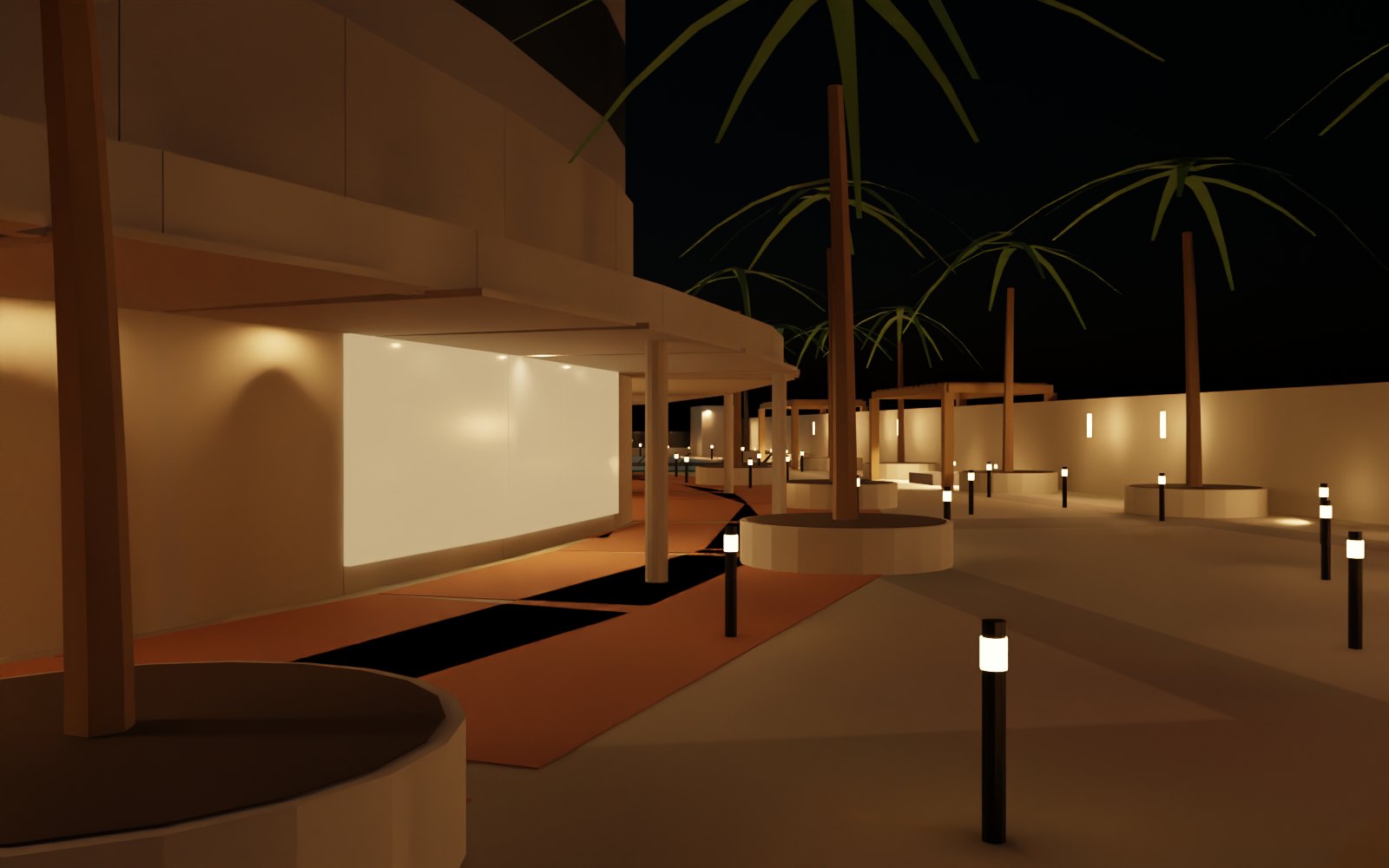 eye-level night rendering along the recreation deck